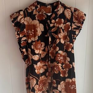 Express Brown and Gold Ruffled Sleeveless Blouse
